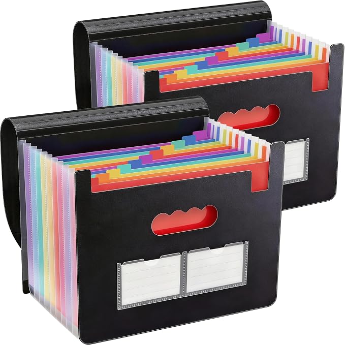 2 Pack Accordion File Organizer, 13 Pockets Expanding File Folder, Portable by YesBes