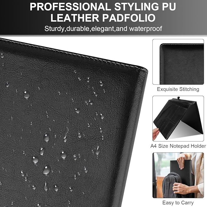 Portfolio Folder Padfolio with A4 Clipboard, Professional PU Leather Folder - Image 6