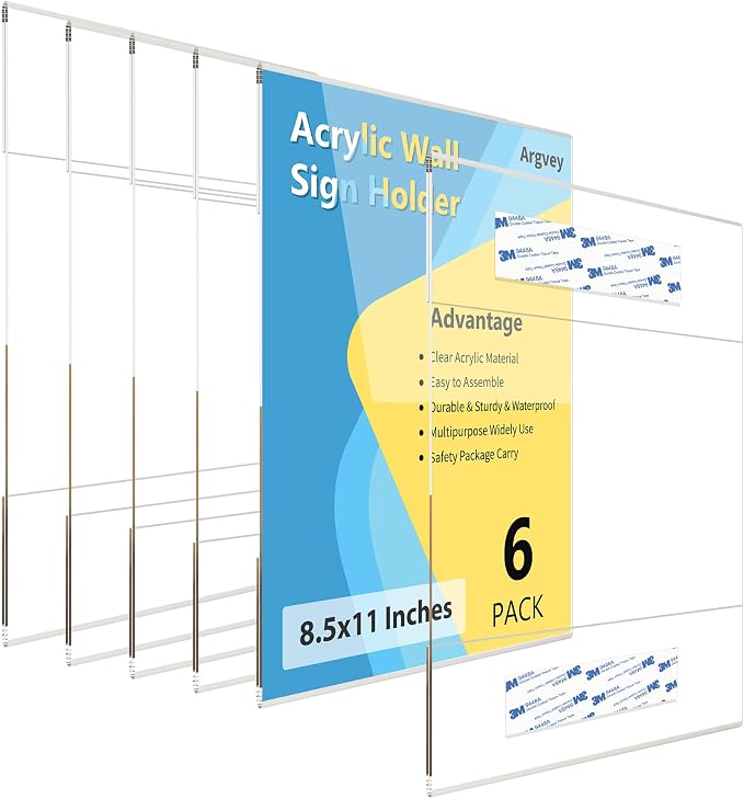 Acrylic Sign Holder 8.5 x 11 Wall Mount, Vertical Wall Sign Display by Argvey