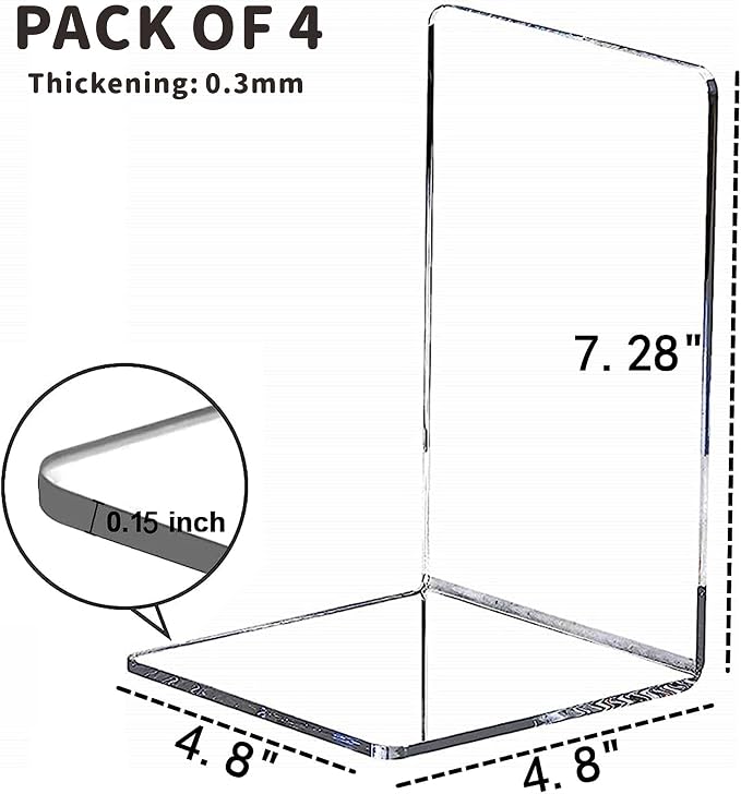 4pcs Clear Book Ends for Heavy Books, Acrylic Book Shelf Organizer for Desk - Image 2