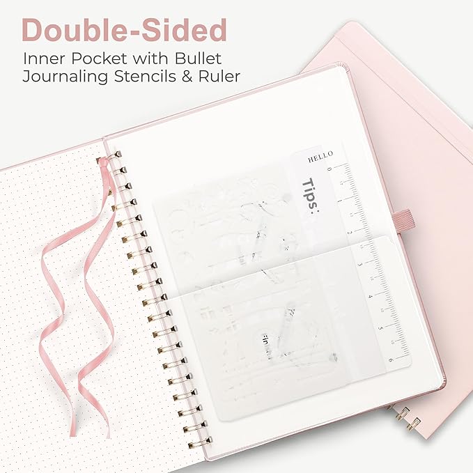 RETTACY Bullet Dotted Journal Notebook, 110 Pages, A4 Large Size (8.5" × 11"), Leather Hardcover, 100 GSM Thick Paper, Spiral-bound, for Bullet Journaling, Planning, Tracking (Rose Gold)-DeskLoop Office