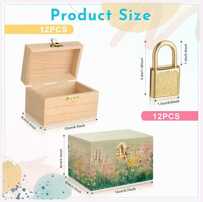CroBlissful 12 Set 24 Pcs Unfinished Wooden Box - Image 2