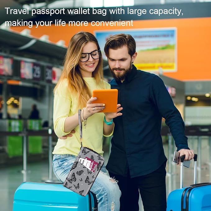 Family Passport Holder Wallet RFID Blocking Document Organizer PU Leather - Image 7