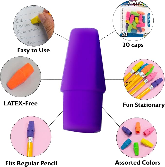 BAZIC Products Pencil-Top Eraser Caps, neon pencil-top eraser caps, non-abrasive - Image 5