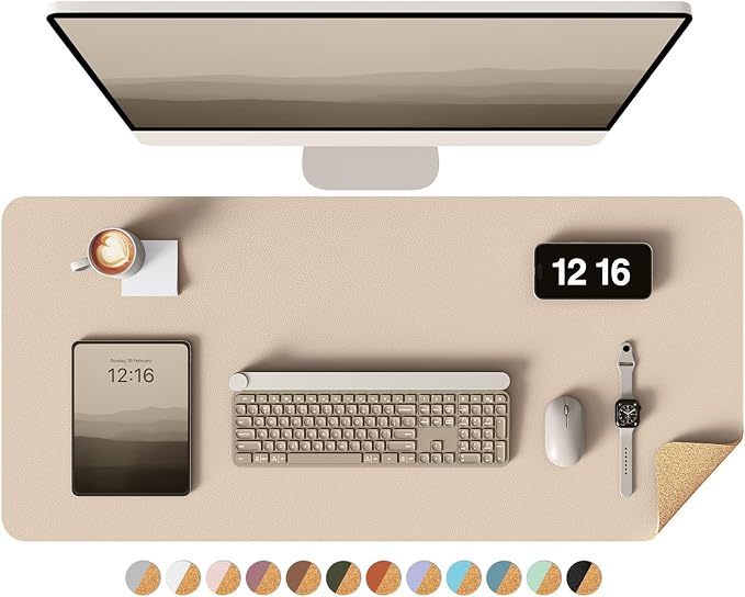 YSAGi Double-Sided Desk Pad, 31.5"x15.7" Leather Desk Mat, Eco Cork Desk Pad by YSAGi
