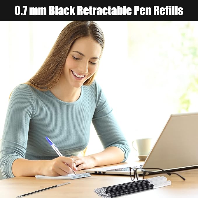 Outus 60 Pcs 0.7 mm Black Retractable Pen Refills Bulk 4.2inch Replacement - Image 6