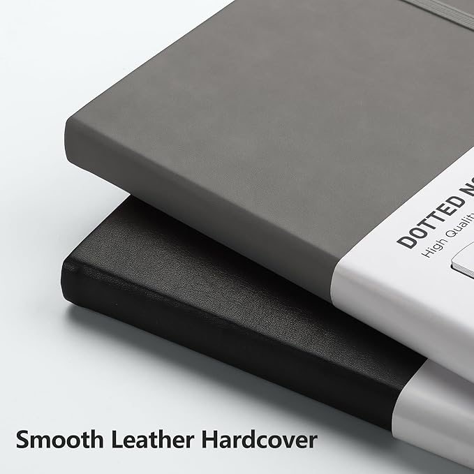 RETTACY Bullet Dotted Journal Notebook, 192 Pages, A5 Medium Size (5.7'' x 8.3''), Leather Hardcover, 100 GSM Thick Paper, for Bullet Journaling, Planning, Tracking (Gray)-DeskLoop Office