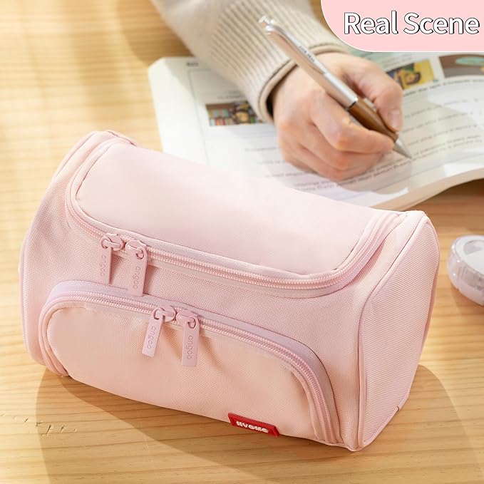 HVOMO Big Capacity Pencil Case High Large Storage Pouch Marker Pen Case Travel Simple Stationery Bag School College Office Organizer for Teens Girls Adults Student（Pink）-DeskLoop Office