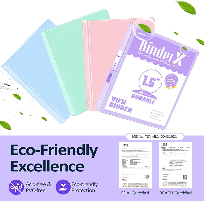 BinderX Extra Durable 3 Ring Binder, Round Rings 1.5 Inch Binder, Fits 325 - Image 2