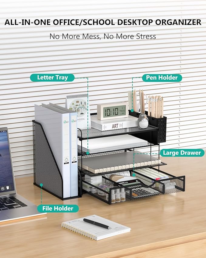 WALI Desk File Organizer, 4 Tier Desktop Paper Letter Tray Organizer - Image 2