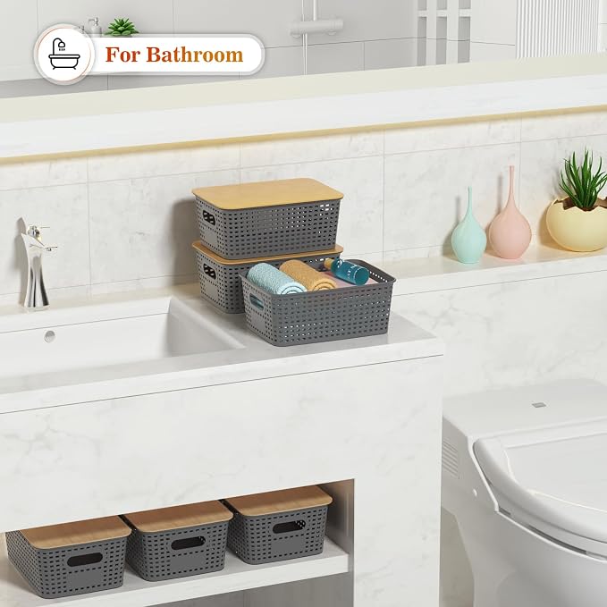 Plastic Storage Baskets With Bamboo Lid - Image 6