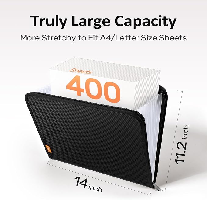 Sooez 13 Pocket Accordion File Organizer, Zipper Expanding File Folder Organizer - Image 6