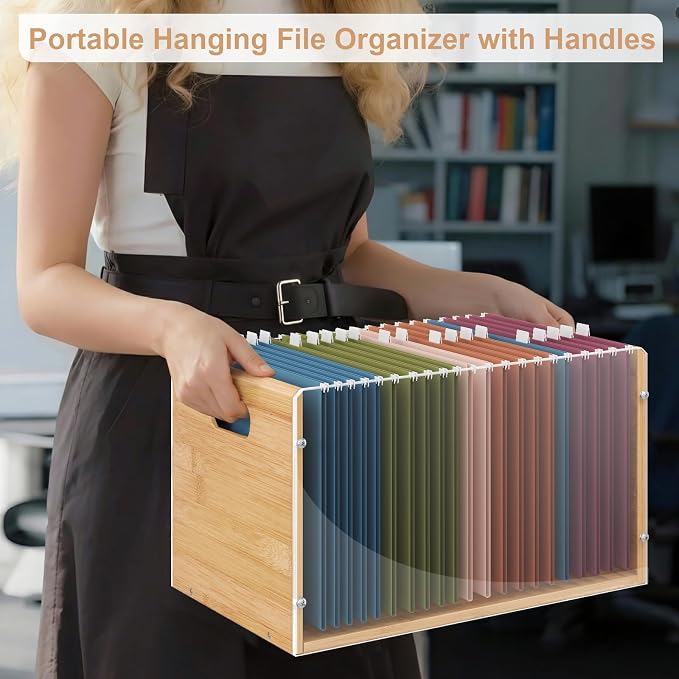 Sbanmao Letter/Legal Bamboo Acrylic File Box Organizer, Hanging File Folder - Image 5