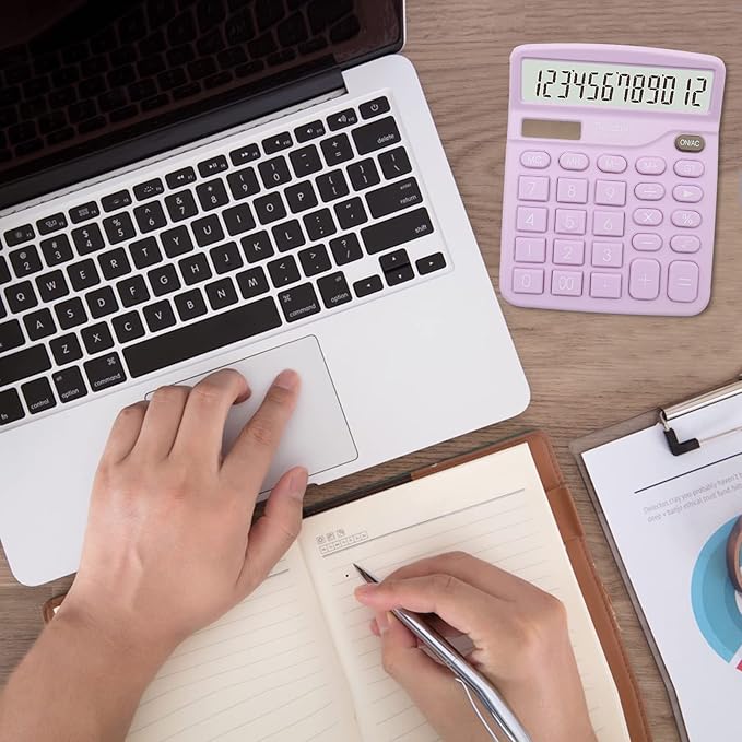 2PC Basic Office Desktop Calculator - 12 Digit Purple LCD Display, Sensitive Buttons, School & Office Supplies-DeskLoop Office