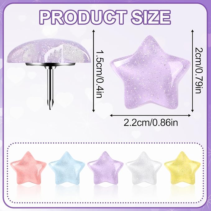 JANYUN 60Pcs Decorative Star Push Pins - Image 3