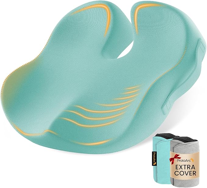 ProtoArc Extra Large Seat Cushions for Office Chairs, Ergonomic Memory Foam Seat Cushion for Home, Extra Cover, Car Seat Cushions for Driving, Pressure Relief Pad for Sciatica - Mint Green-DeskLoop Office