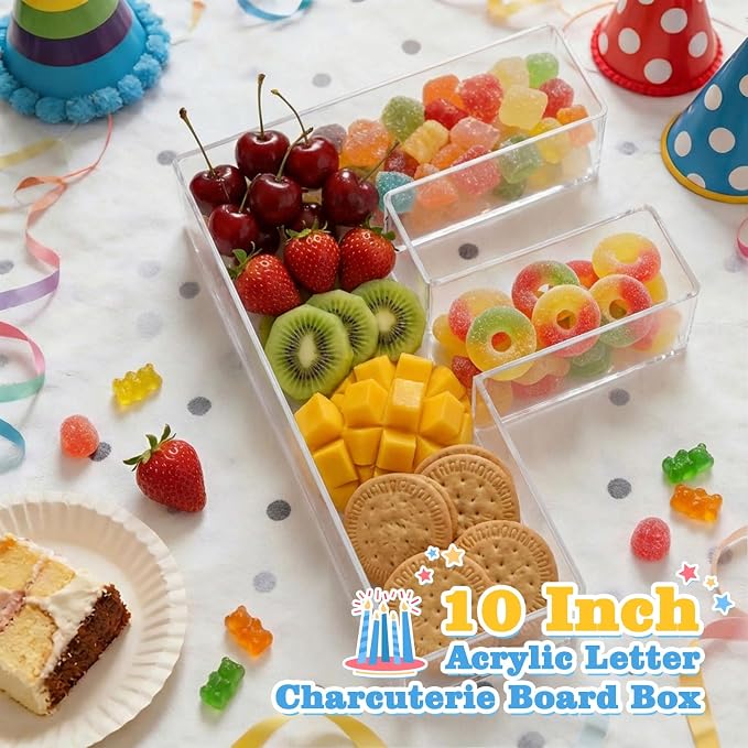 Ledido 10’’ Acrylic Letter Charcuterie Board Box, Reusable Fillable Serving Tray - Image 2