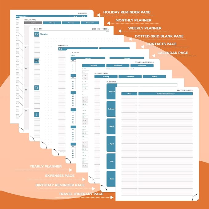 IN-LUXPRO Planner 2026 Daily Weekly and Monthly, 12 Months Spiral Bound - Image 5