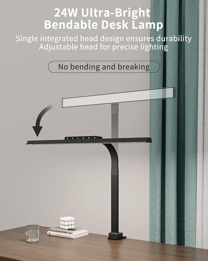 LED Desk Lamps for Home Office, 24W Bright Eye-Caring Light with Clamp, Stepless Dimming Adjustable Flexible Gooseneck Clip on Desk Office Lamp with Adapter for Reading, Study, Workbench,Black-DeskLoop Office