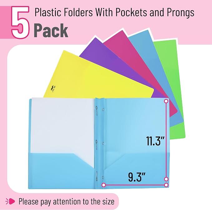 Mr. Pen- Plastic Folders with Pockets and Prongs, 10 Pack, Letter Size - Image 2