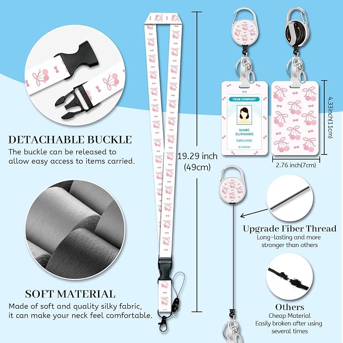 Hancynir Cherry Lanyards for Id Badges, Badge Holder Retractable Reel Clip | - Image 4