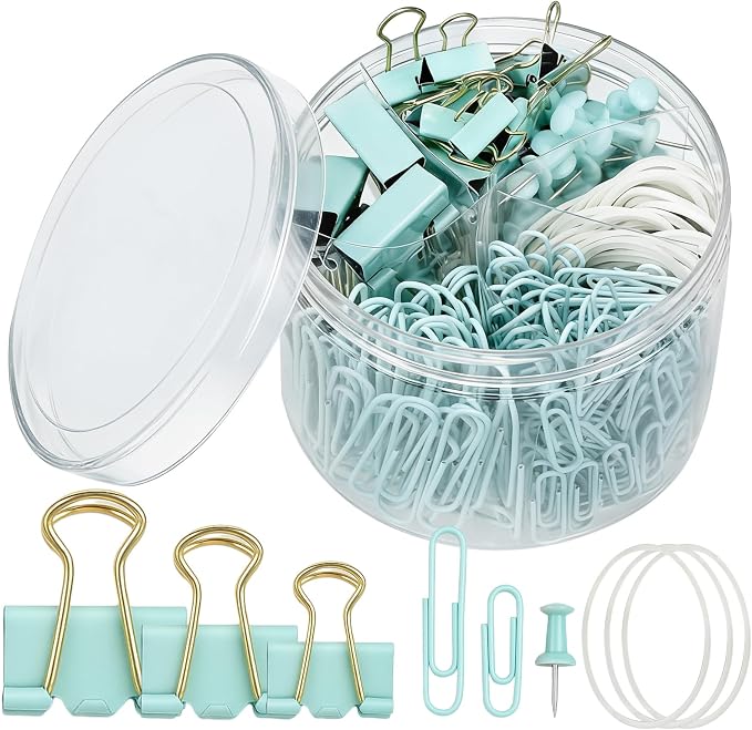 350 Pcs Paper Clips Binder Clip Assorted Sizes, Macaron Green Paper Clamps by SUMAJU