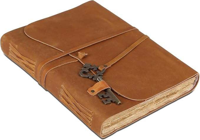 Leather Journal with Deckle Edge Paper 8x6 inch and Vintage Key | Handmade by KomalsPassionLeather