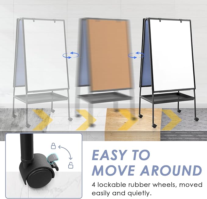 MAKELLO Rolling White Board on Wheels 36x24 in, Double-Side Standing Whiteboard - Image 5
