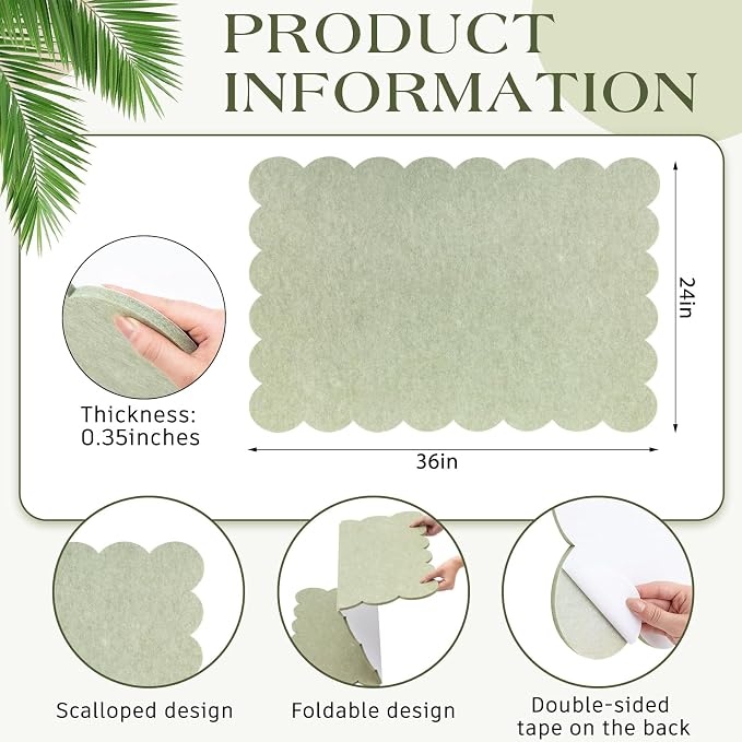 Mooliwe Scalloped Felt Bulletin Board 36 x 24 Inches Foldable Beige Pin Cork - Image 2