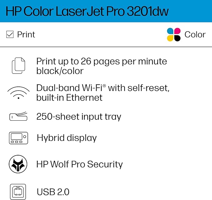 HP Color Laserjet Pro 3201dw Wireless Color Laser Printer, Office Printer, Duplex, Best-for-Office (499Q9F)-DeskLoop Office