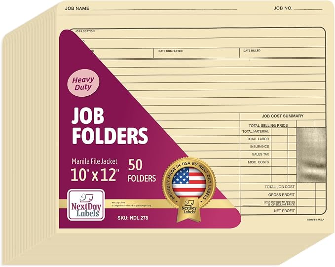 NextDayLabels - Job Folders Manila File Jacket 10" x 12" – Heavy Duty - Made in by NextDayLabels