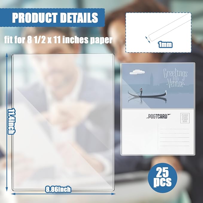 25 Pcs 8 1/2" x 11" Rigid Print Protectors Clear Sheet Protectors Hard Plastic - Image 2