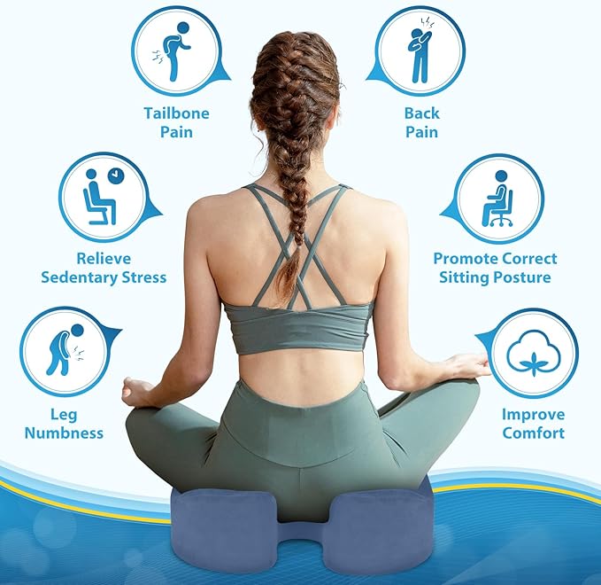 BlissTrends Seat Cushion,5.2in Thick Memory Foam Cushions for Office Chair, Car Seat, Airplane, Relieving Pressure Tailbone Sciatica Back Pain for Long Sitting Office Workers, Car Drivers LightBlue-DeskLoop Office