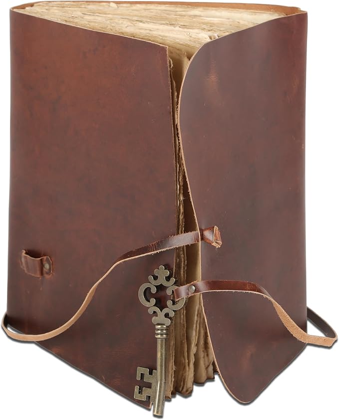 Leather Journal with Deckle Edge Paper 8x6 inch and Vintage Key | Handmade - Image 3