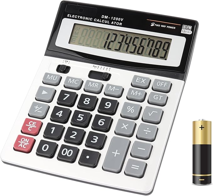Large Electronic Calculator Counter Solar & Battery Power 12 Digit Display Multi-Functional Big Button for Business Office School Calculating (1 x Calculator)-DeskLoop Office