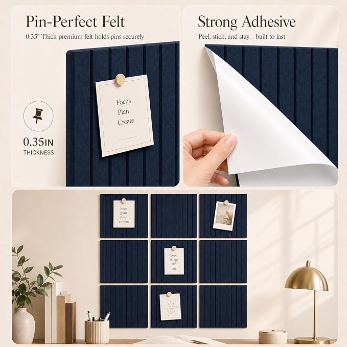 Stripe Felt Bulletin Board Tiles, Cork Board Alternative 48 x 36 in | 0.35 in - Image 3