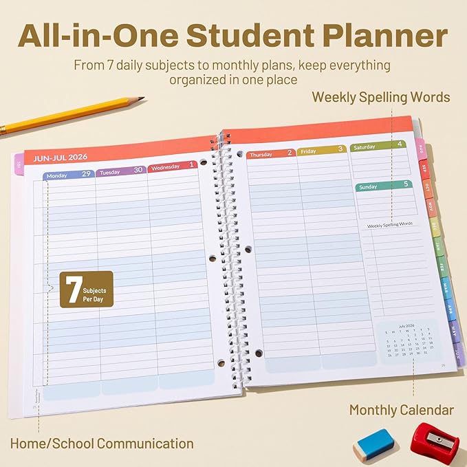 SUNEE Elementary Student Planner 2026-2027, Academic Year Jul. 2026 - Image 3