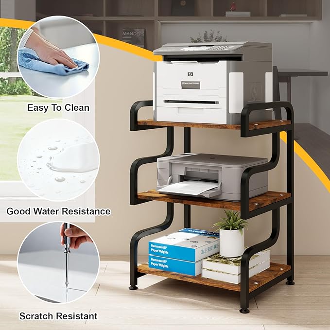 Natwind Stylish 3 Tier Printer Stand, Office Desk Side Storage Shelf, Retro | - Image 6