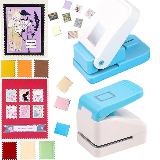 2 Pcs Stamp Paper Punch, 1X0.8inch & 1.1X0.9 inch Embossing Postage Stamp Shape by CYFUNDESIGN