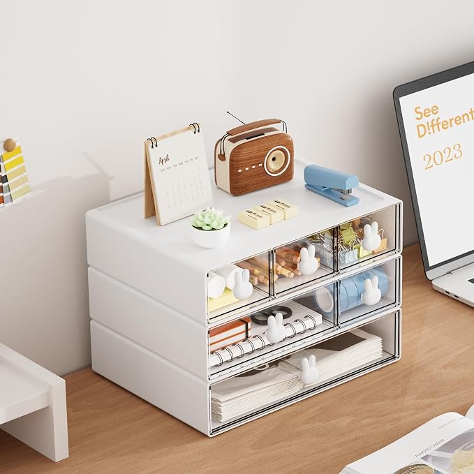 Marbrasse Desk Organizer with 6 Drawers, 3 Tier Stackable Storage Drawers - Image 4