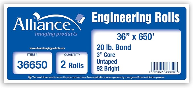 Alliance Wide Format Paper 36" x 650' Rolls Bond Engineering… - Image 3