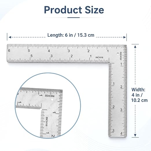 4 Inch by 6 Inch Framing Square Rulers, Stainless Steel L Shaped Ruler - Image 2