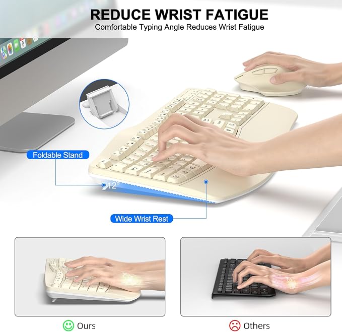 Wireless Keyboard and Mouse Combo, Ergonomic Wave Keys | 2.4G Full Size Wave - Image 3