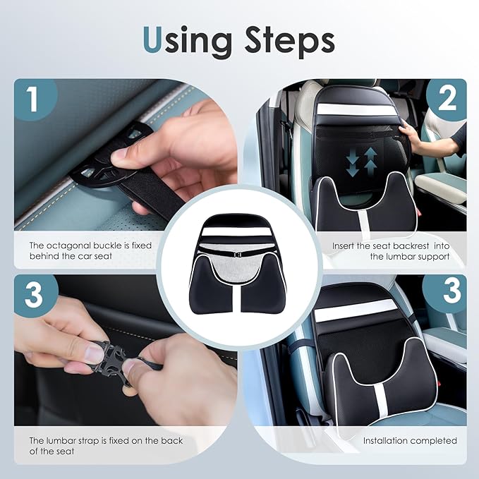 FLORICH Double Layer Breathable Mesh Lumbar Support Ergonomic Leather Lumbar Support Pillow with 3D Mesh Back Support and Adjustable Strap for CarSeat & Office Chair-DeskLoop Office