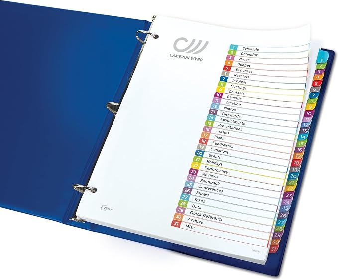 Avery 1-31 Dividers for 3 Ring Binders, 31 Tabs per Set, Customizable Table of - Image 9