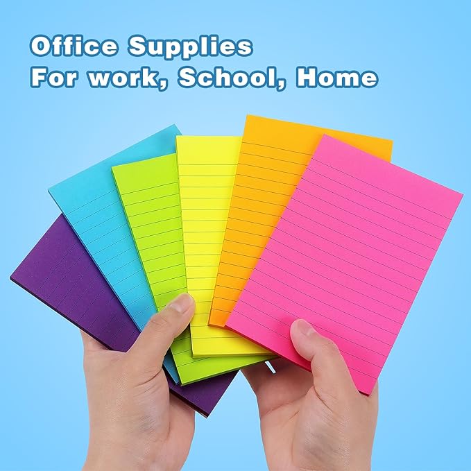Early Buy Lined Sticky Notes with Lines 4x6 Self-Stick Notes 6 Bright Color 6 Pads, 45 Sheets/Pad-DeskLoop Office