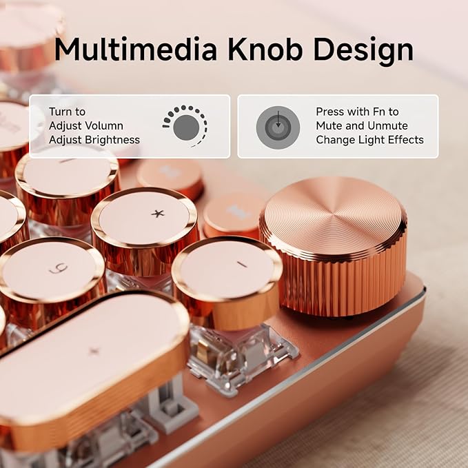 EWEADN Typewriter Style Mechanical Gaming Keyboard, Wired Mechanical Keyboards,104 Keys Backlit LED Keyboards, Media Control Knob, Wired Computer Keyboard Pink Switch for Windows/Mac/PC-Pink-DeskLoop Office