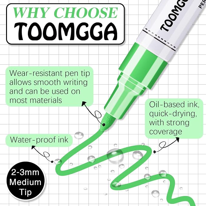 TOOMGGA Light Green Permanent Paint Pens - Image 3