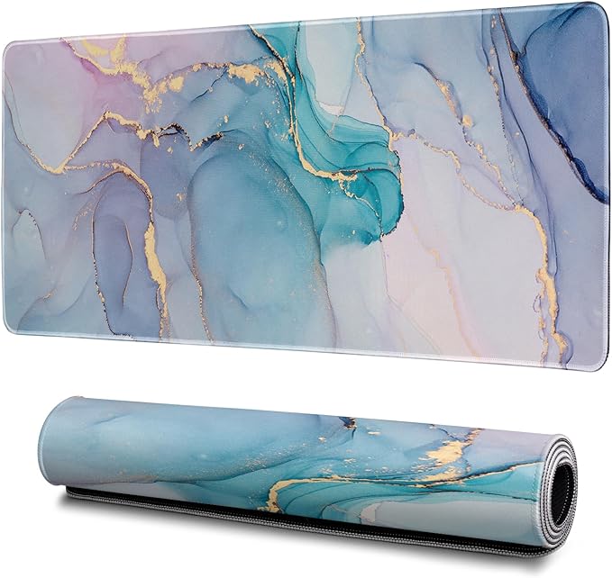 Teal Marble Mouse Pad Abstract Marble Mouse Pad 31.5x11.8 Inch Texture Non-Slip by Hahaluo