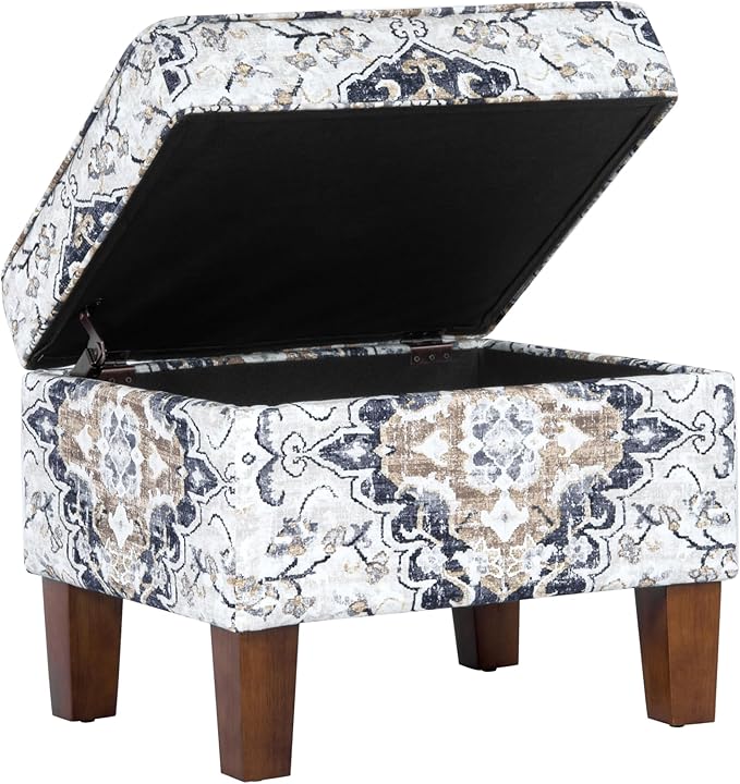 Home Decor | Dinah Collection Modern Storage Ottoman | Ottoman with Storage for Living Room & Bedroom(Antiqued Ebony Cream)-DeskLoop Office